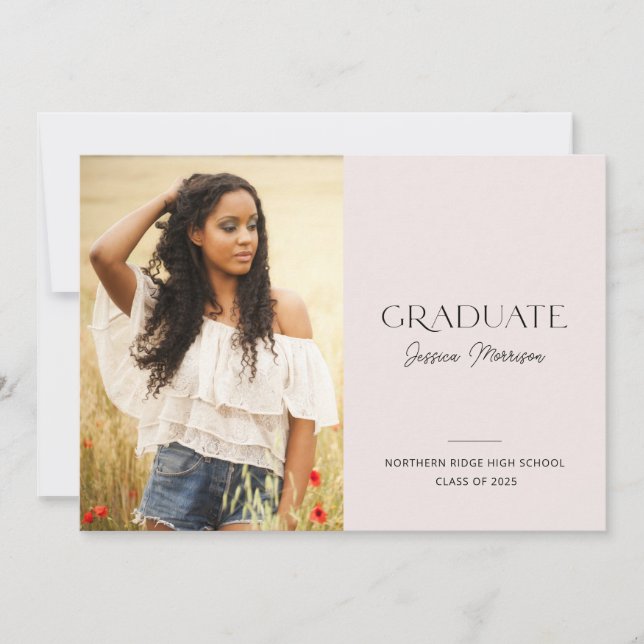 Modern 1-Photo Blush Pink 2025 Graduation Party Invitation (Front)
