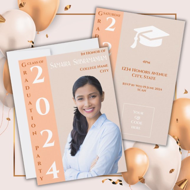 Modern 1 Photo Customisable Peach Beige White Invitation (Creator Uploaded)