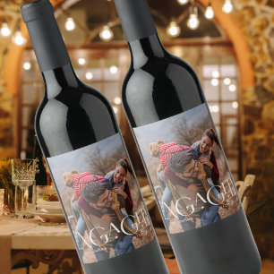Modern 1 Photo Engagement Editable Colour Overlay Wine Label