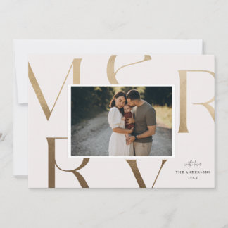 Modern 1 Photo Faux Gold Merry Christmas Holiday Card