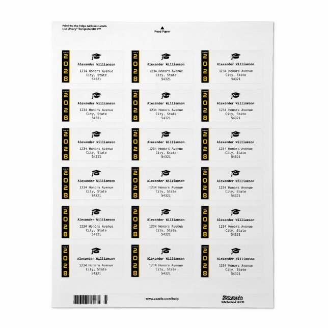 Modern 1 Photo Gold Black Graduation Address Label (Full Sheet)
