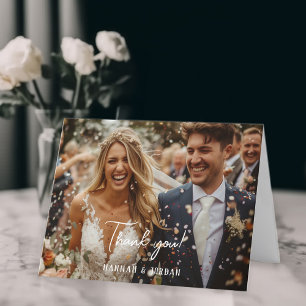 Modern, 1 photo, handwriting, wedding" Thank you " Card