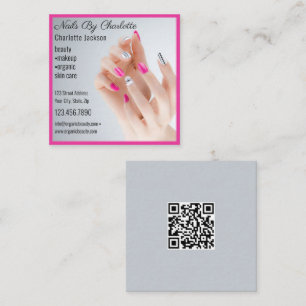 Modern 1 Photo Nail Art Manicure QR Code Square Business Card