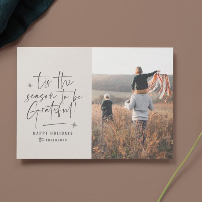 Modern 1 photo thanksgiving holiday christmas chic card (Creator Uploaded)