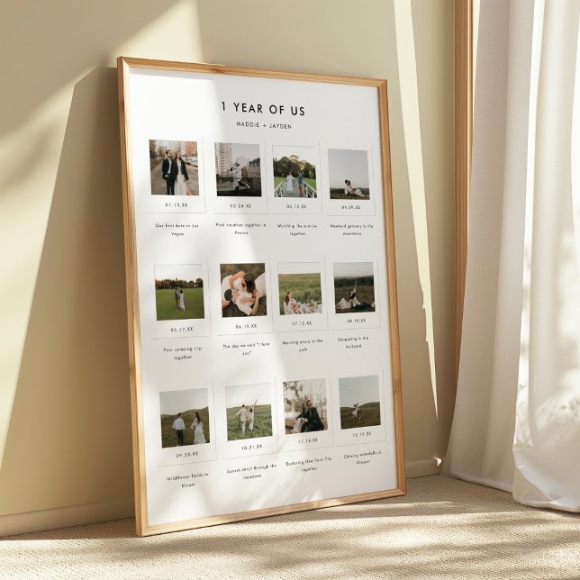 Modern 1st Anniversary 12 Photo Custom Couple Poster (Creator Uploaded)