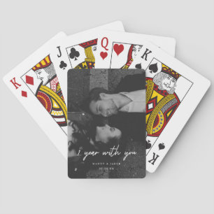 Modern 1st Anniversary Couple Photo Custom Names Playing Cards