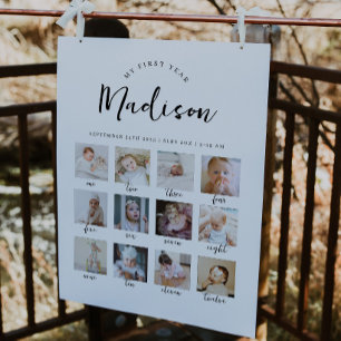 Modern 1st Birthday Baby Milestone Sign w/ Photos