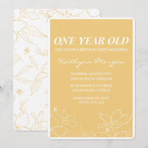 Modern 1st birthday invitations Floral Yellow