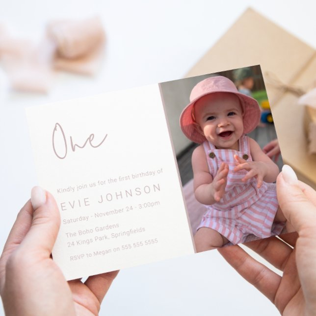 Modern 1st Birthday Party Cute Photo Invitation (Creator Uploaded)