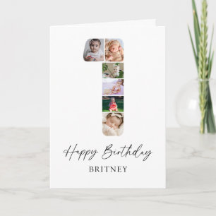 Modern 1st Birthday Photo Collage Card
