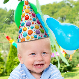 Modern 1st Birthday Polka Dots Rainbow Colours  Party Hat