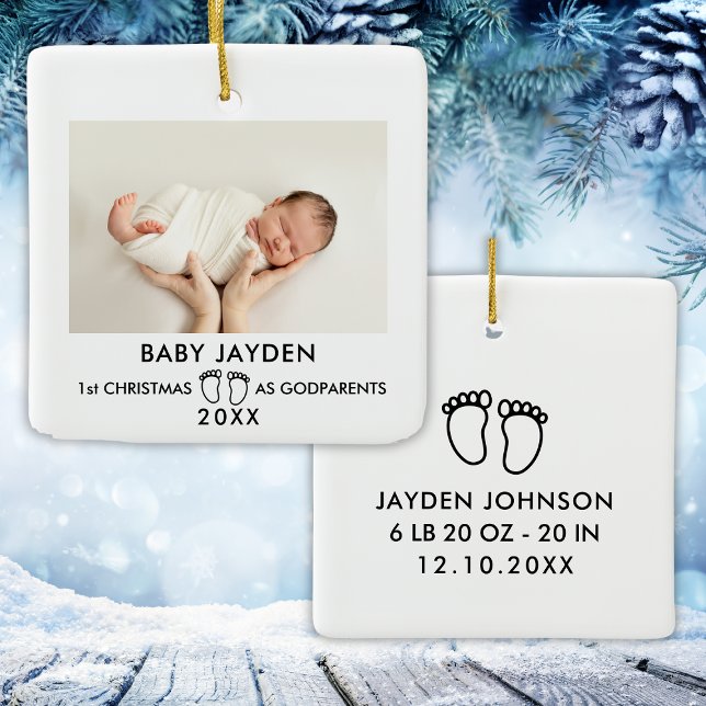 Modern 1st Christmas As Godparents Photo Ceramic Ornament (Modern 1st Christmas As Godparents Photo Ceramic Ornament
)