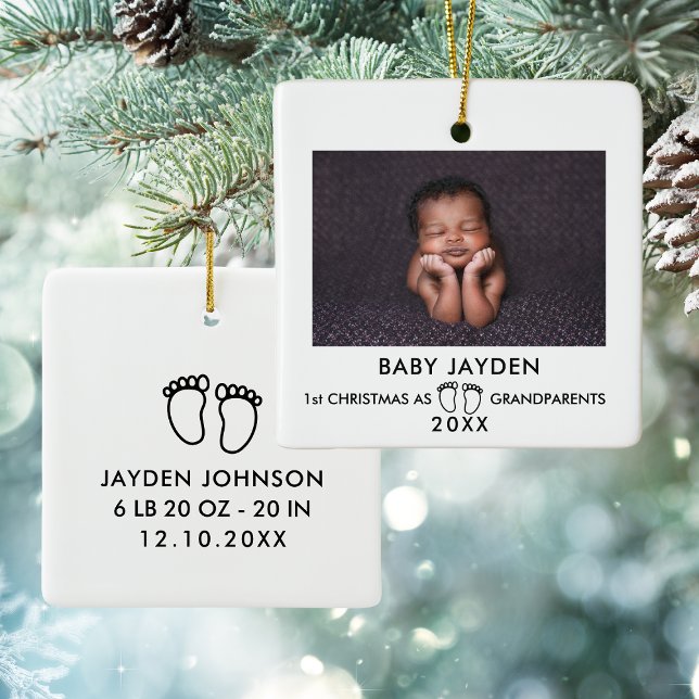 Modern 1st Christmas As Grandparents Photo Ceramic Ornament (Modern 1st Christmas As Grandparents Photo Ceramic Ornament
)