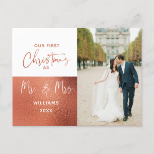 Modern 1st Christmas Mr & Mrs Copper Photo Holiday Postcard