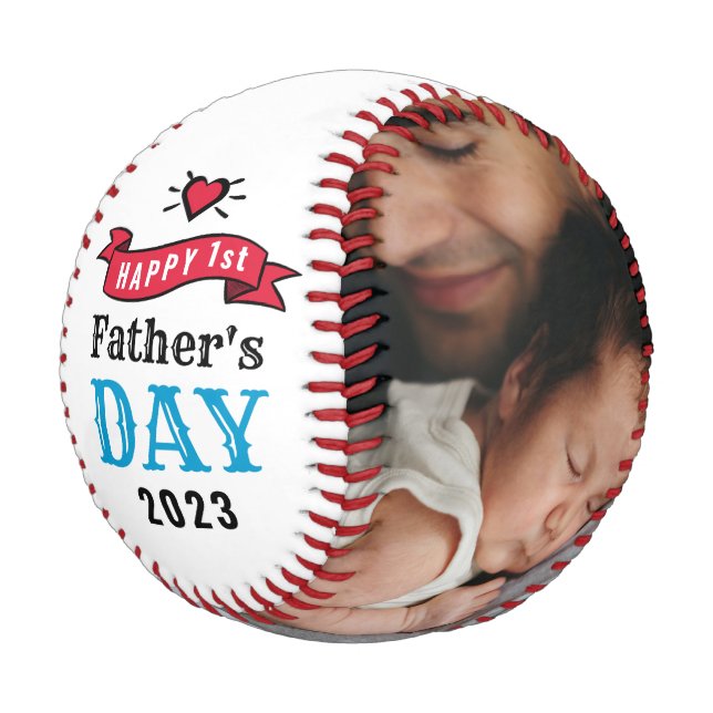 Modern 1st Father's Day Baby Photo Typography Baseball (Angled)