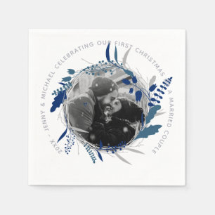 MODERN 1st YEAR Engaged or Married PHOTO Party Napkin