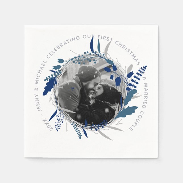 MODERN 1st YEAR Engaged or Married PHOTO Party Napkin (Front)