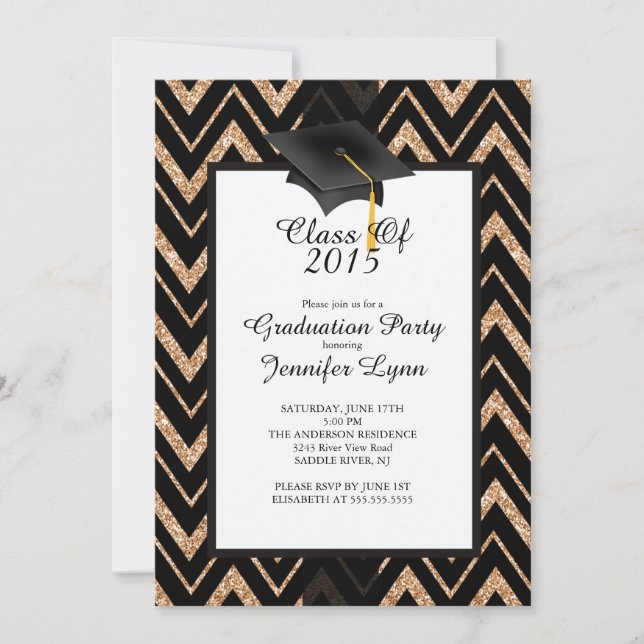 Modern 2015 Gold Black Graduation Party Invitation (Front)