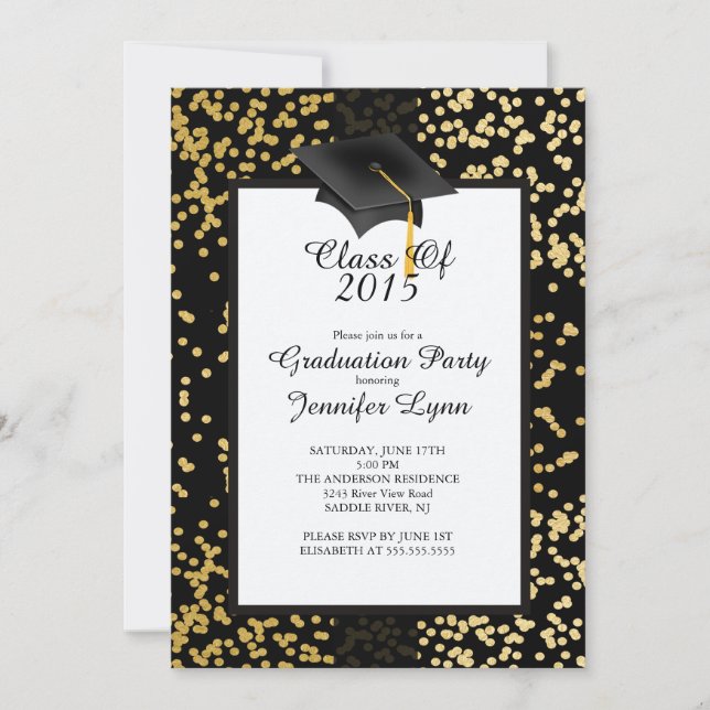 Modern 2015 Gold Black Graduation Party Invitation (Front)