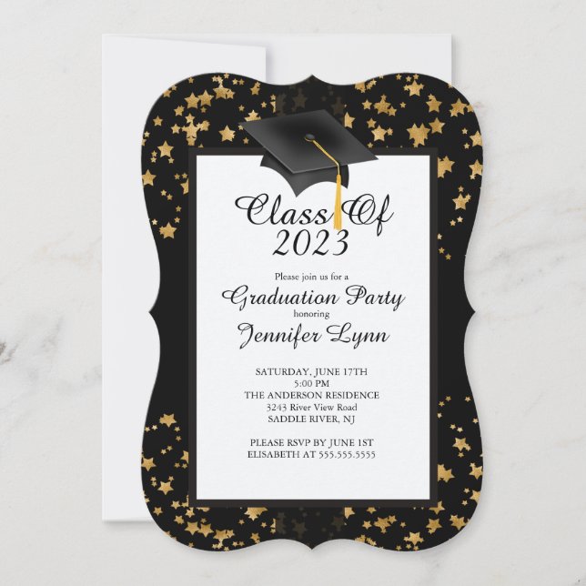Modern 2015 Gold Star Graduation Party Invitation (Front)