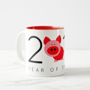 Modern 2019 Year of the Pig Happy Chinese New Year Two-Tone Coffee Mug