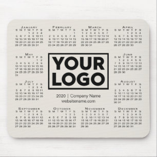 Modern 2020 Calendar Business Company Logo Beige Mouse Mat