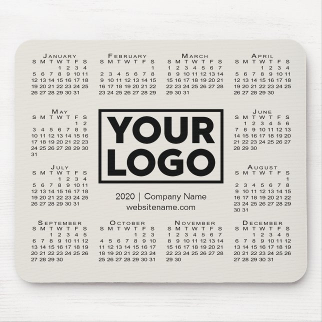 Modern 2020 Calendar Business Company Logo Beige Mouse Mat (Front)