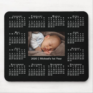 Modern 2020 Calendar Your Photo and Name on Black Mouse Mat