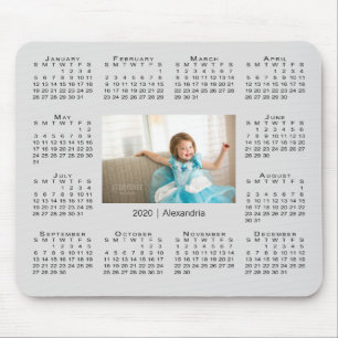Modern 2020 Calendar Your Photo and Name on Grey Mouse Mat