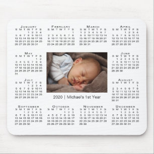 Modern 2020 Calendar Your Photo and Name on White Mouse Mat