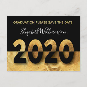 Modern 2020 Graduation Save The Date Gold Postcard