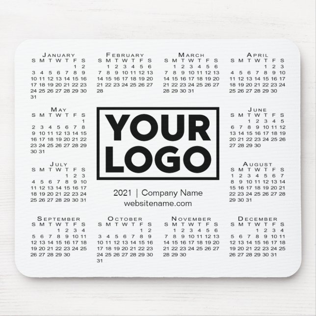 Modern 2021 Calendar Business Company Logo White Mouse Mat (Front)