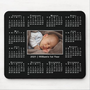 Modern 2021 Calendar Your Photo and Name on Black Mouse Mat