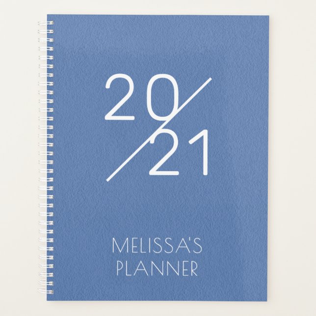 Modern 2021 Elegant Blue Personalised Name Planner (Front)