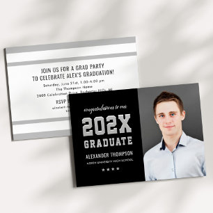 Modern 2021 Graduate Black Grey Photo Graduation Invitation