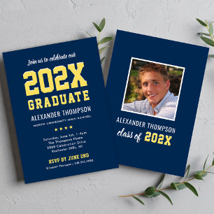 Modern 2021 Graduate Navy Yellow Graduation Party Invitation