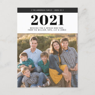 Modern 2021 Happy New Year Bold Typography Photo Holiday Postcard