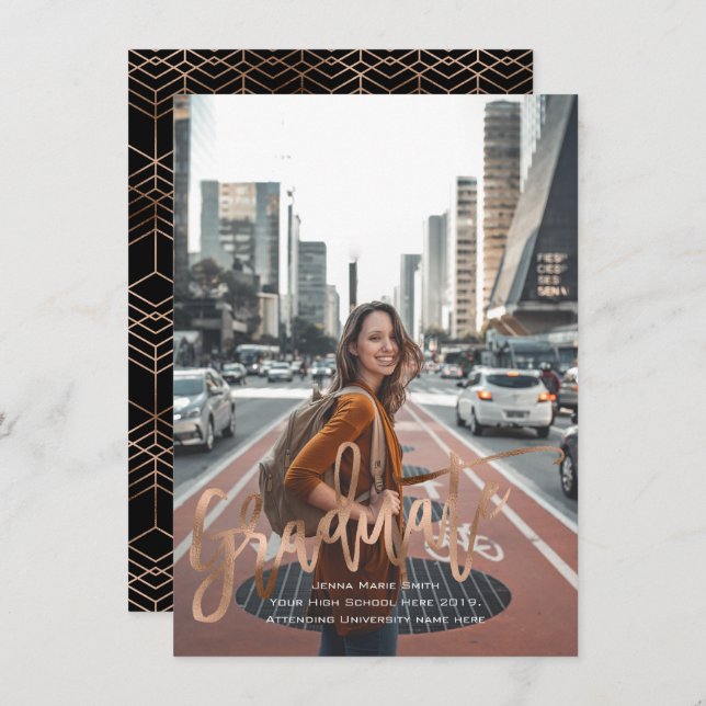 Modern, 2021, Rose Gold Graduation Announcements (Front/Back)
