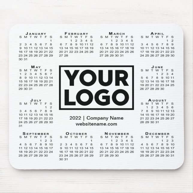 Modern 2022 Calendar Business Company Logo White Mouse Mat (Front)