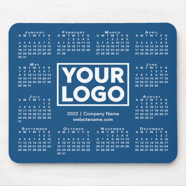 Modern 2022 Calendar Business Logo Blue Mouse Mat (Front)