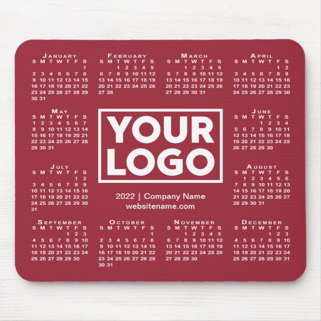 Modern 2022 Calendar Business Logo Burgundy Mouse Mat (Front)