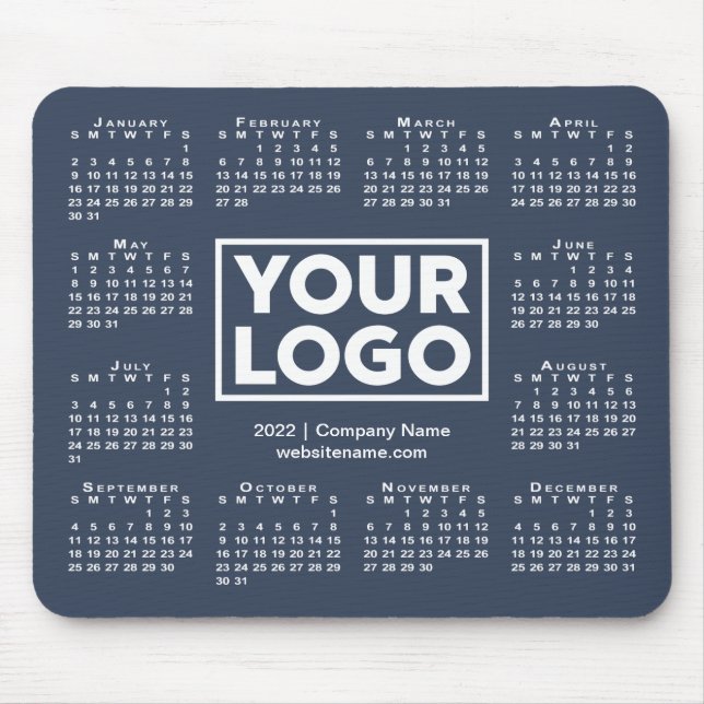 Modern 2022 Calendar Business Logo Navy Blue Mouse Mat (Front)