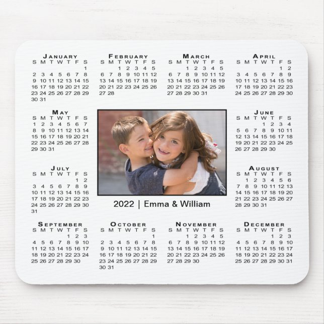 Modern 2022 Calendar Your Photo and Name on White Mouse Mat (Front)