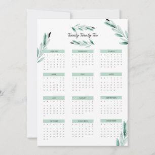 Modern 2022 Full Year Calendar Minimalist Card