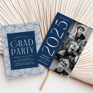 Modern 2022 Navy 3 Photo Graduation Party Invitation