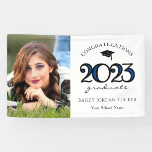 Modern 2022 Navy Blue Photo Graduation Party Banner