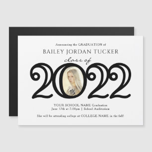 Modern 2022 Photo Black White Graduation Magnet