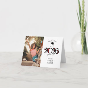 Modern 2022 School Colours Red Photo Graduation Thank You Card