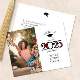 Modern 2022 School Colours Red Photo Graduation Thank You Card