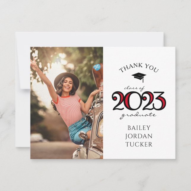 Modern 2022 School Colours Red Photo Graduation Thank You Card (Front)